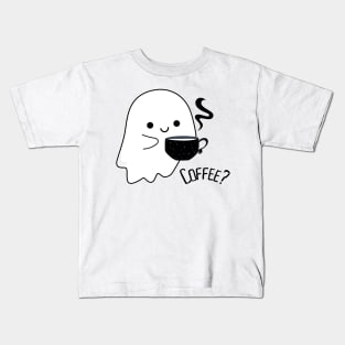 Cute ghost with a cup of hot coffee Kids T-Shirt